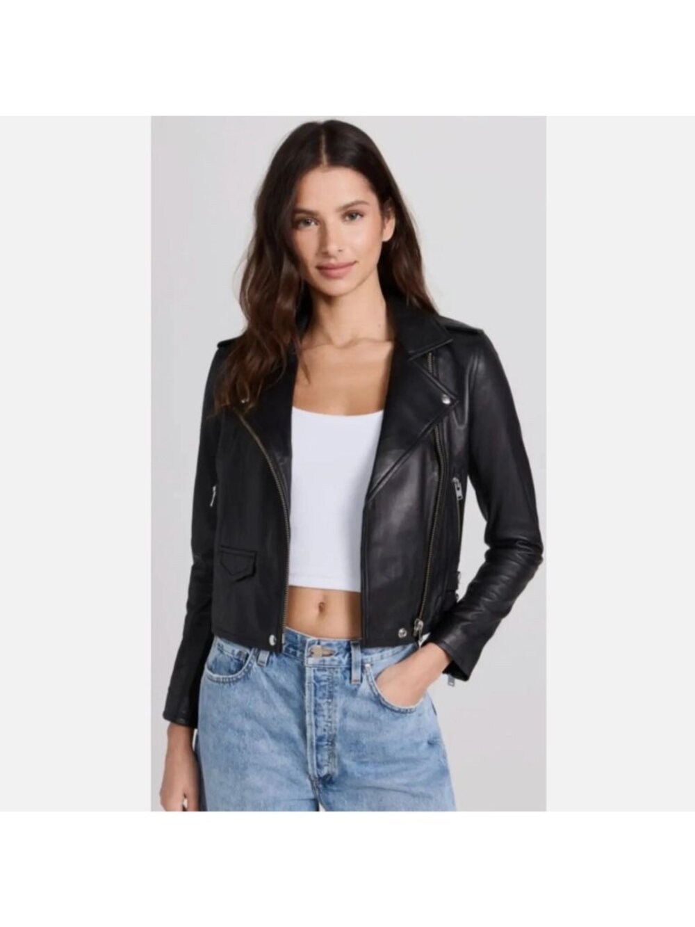 $1250 IRO Ashville Lambskin Moto Jacket M Cropped Lamb Leather Zip